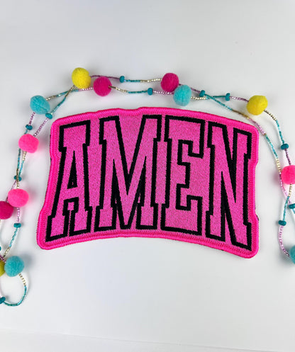 AMEN Embroidery Patch, Large 6.5 Inch Christian Iron On (for Placement) Sew On Patch, Faith Statement Applique for Jackets, Bags & Hoodies