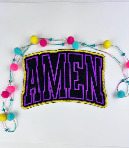 AMEN Embroidery Patch, Large 6.5 Inch Christian Iron On (for Placement) Sew On Patch, Faith Statement Applique for Jackets, Bags & Hoodies