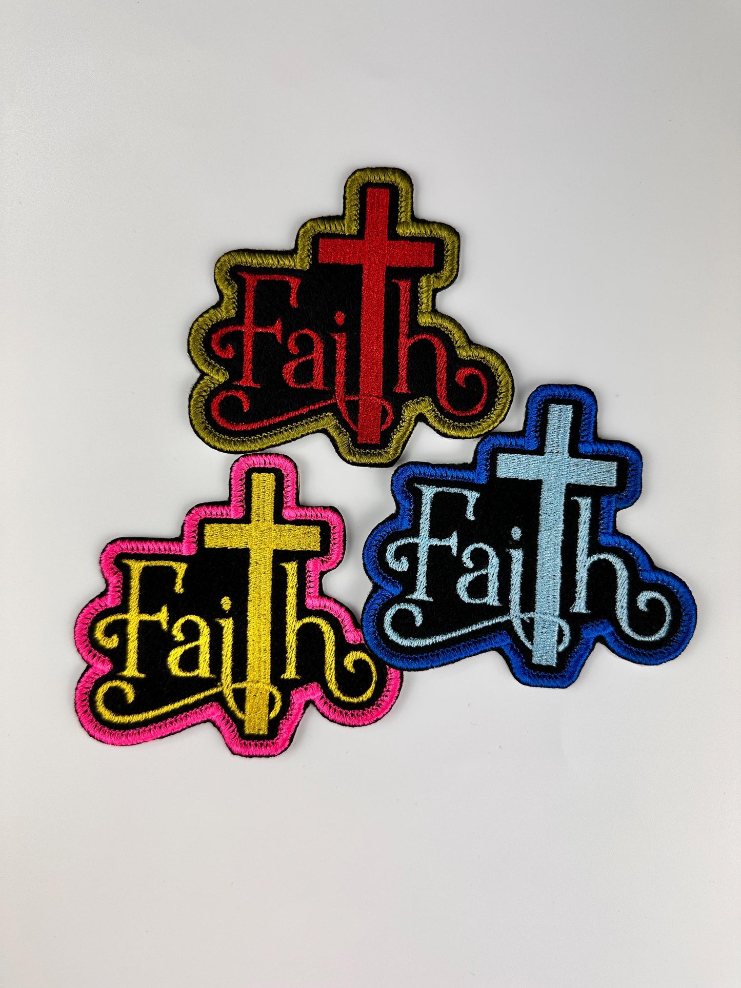 Faith Embroidery patch. Patch is Sew on with iron on adhesive for placement. Christian patch 8.50