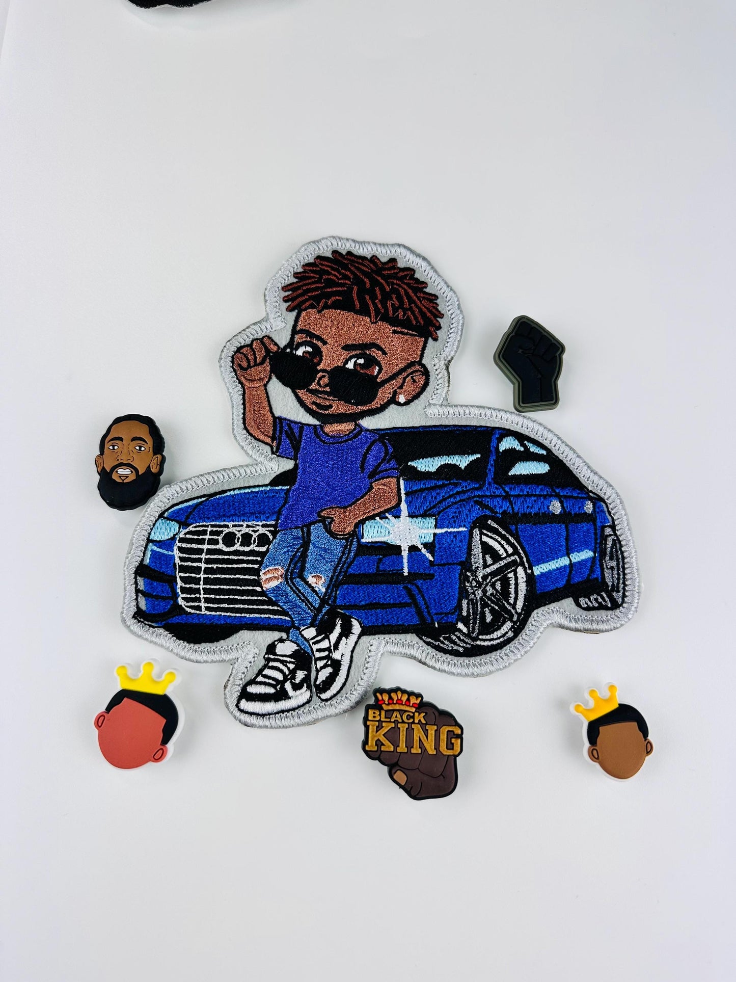 Black Boy Embroidery Patch with Yellow Car, Cool Kid Patch, Sew On with Iron-On Adhesive for Placement