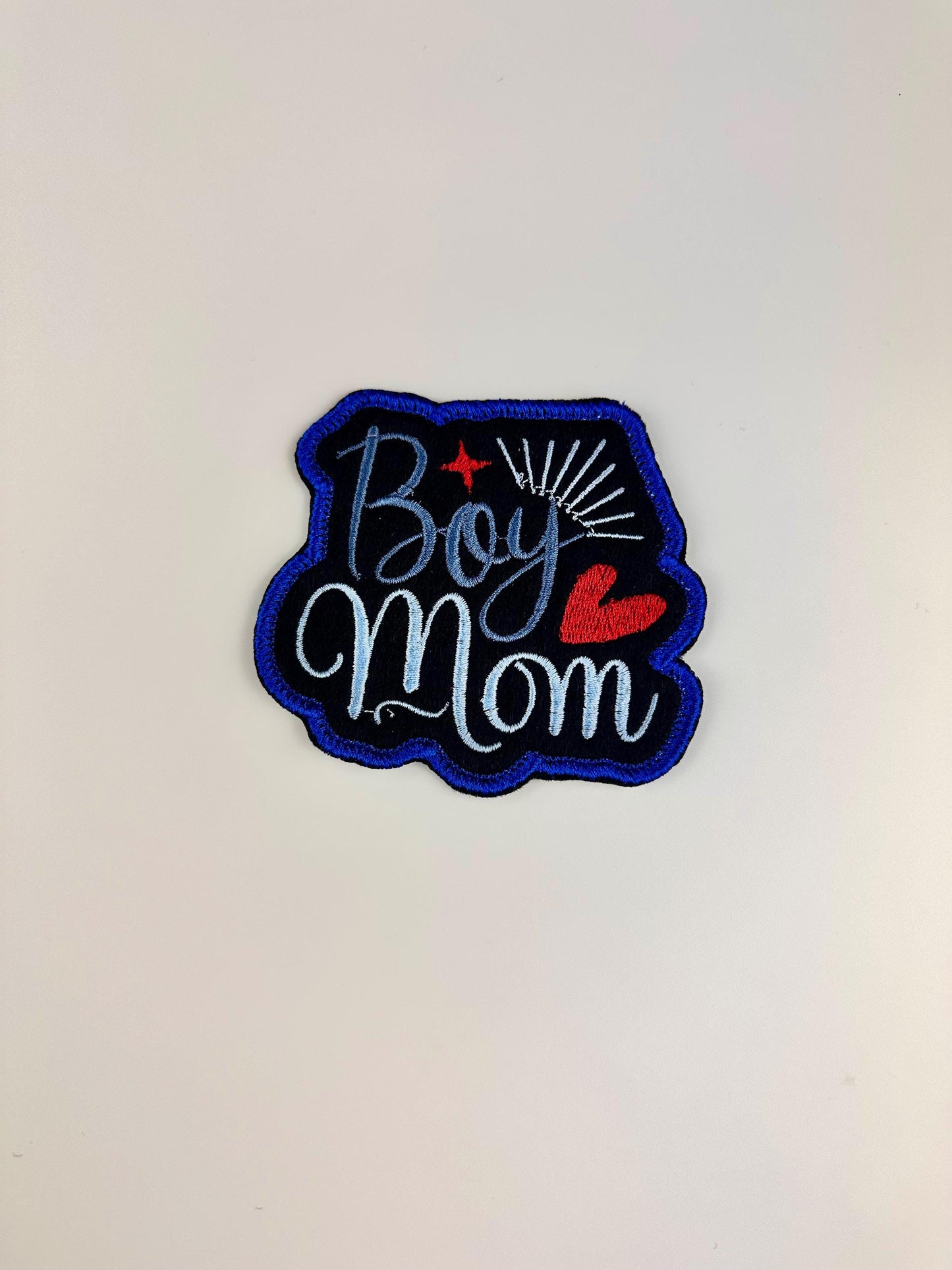 Boy Mama Embroidery Patch, Sew On Patch with Adhesive Backing for Placement, Boy Mom Patch for Backpacks, Tote Bags & Jackets