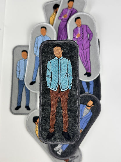 Black Men Rectangle Embroidery Patch, GQ Style Black Man Patch with Iron-On Adhesive, 2 1/4" x 6 1/4" Jacket and Tote Bag Patch