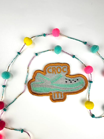 Croc It! Embroidery Patch, Sew on with Iron on adhesive for placement.