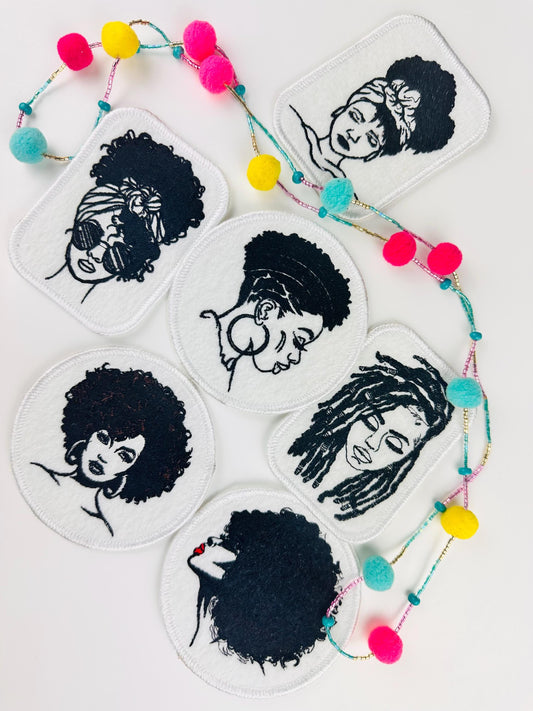 Black Women Embroidery Patches, 3D Afro Women Patches, Black and White African American Woman Designs, BGM Sew On Jacket & Bag Patches