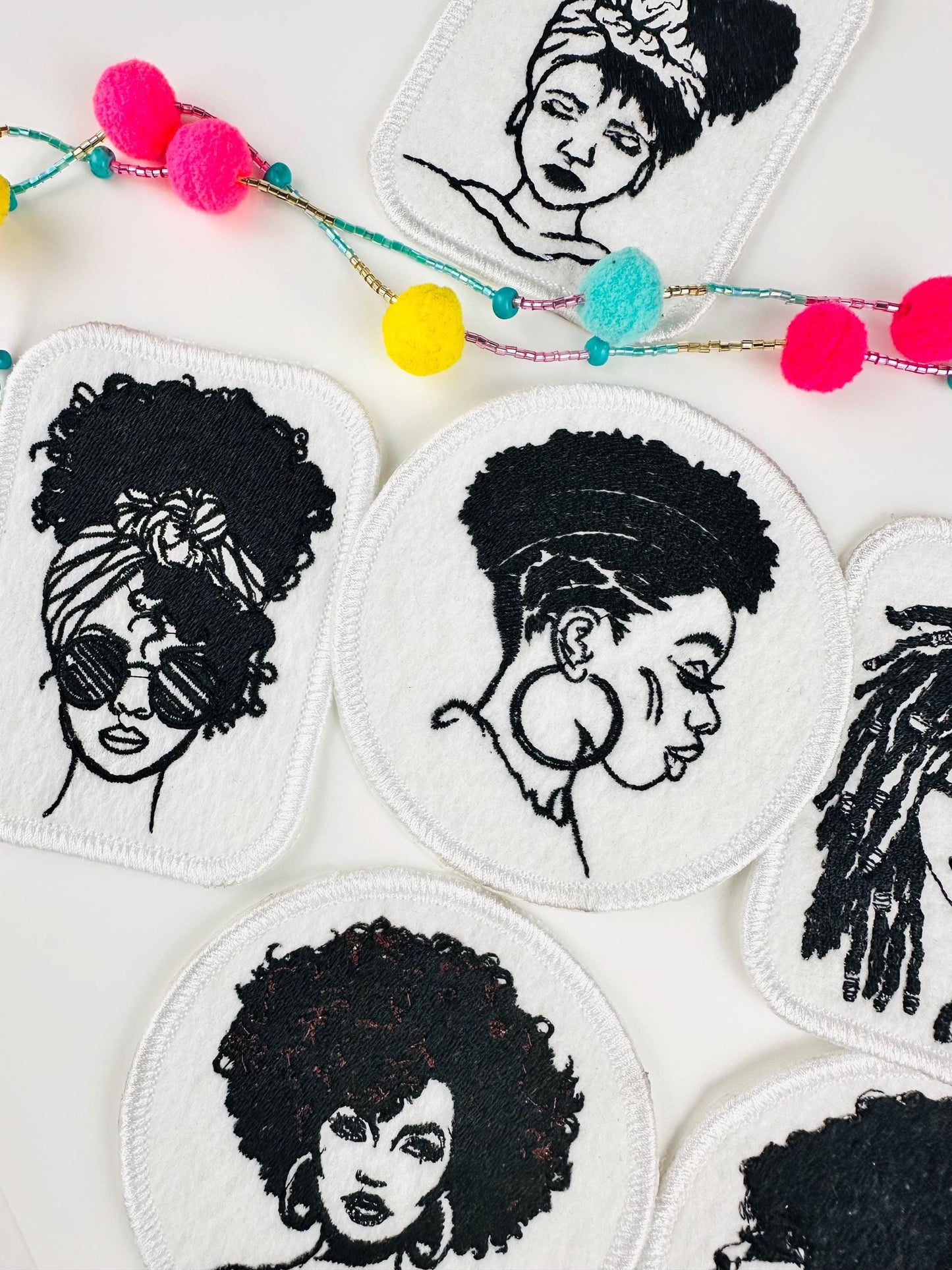 Black Women Embroidery Patches, 3D Afro Women Patches, Black and White African American Woman Designs, BGM Sew On Jacket & Bag Patches