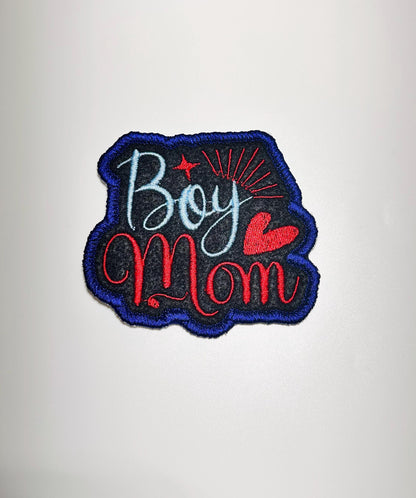 Boy Mama Embroidery Patch, Sew On Patch with Adhesive Backing for Placement, Boy Mom Patch for Backpacks, Tote Bags & Jackets