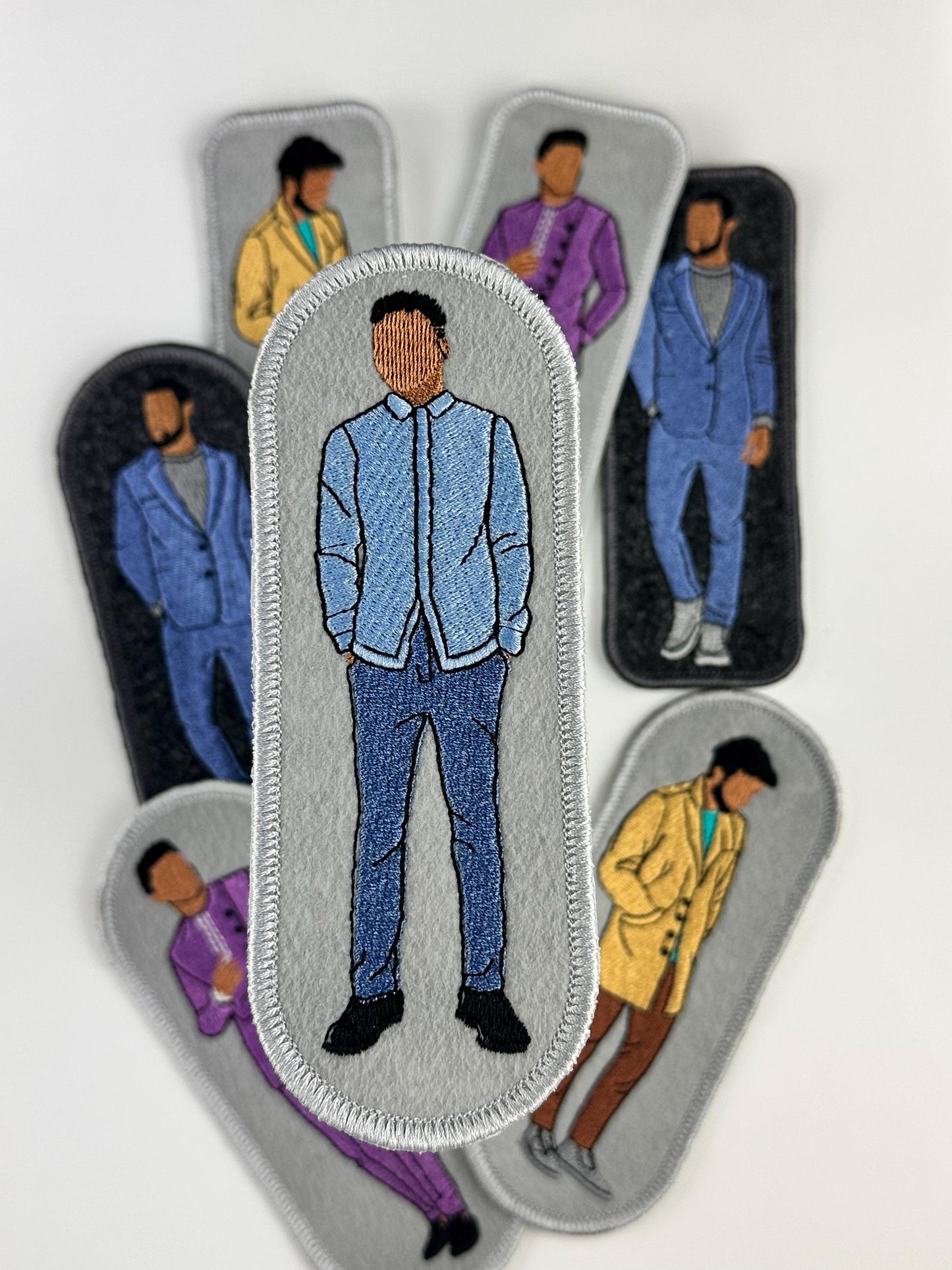 Black Men Oval Embroidery Patch, GQ Style Sew-On with Iron-On Adhesive for Placement, Black Man Jacket & Tote Bag