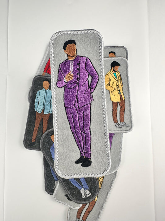 Black Men Rectangle Embroidery Patch, GQ Style Black Man Patch with Iron-On Adhesive, 2 1/4" x 6 1/4" Jacket and Tote Bag Patch