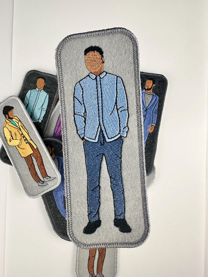 Black Men Rectangle Embroidery Patch, GQ Style Black Man Patch with Iron-On Adhesive, 2 1/4" x 6 1/4" Jacket and Tote Bag Patch