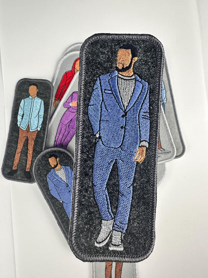 Black Men Rectangle Embroidery Patch, GQ Style Black Man Patch with Iron-On Adhesive, 2 1/4" x 6 1/4" Jacket and Tote Bag Patch