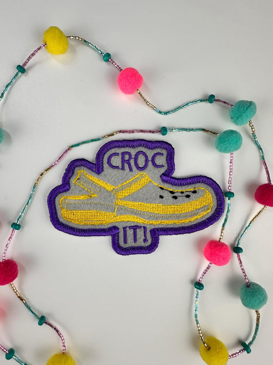 Croc It! Embroidery Patch, Sew on with Iron on adhesive for placement.