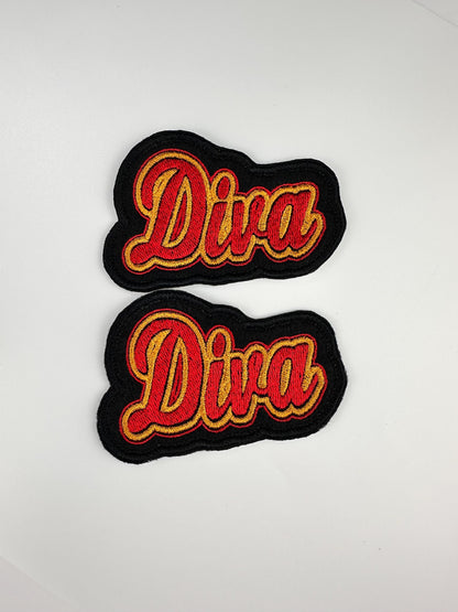 Diva Embroidery Patch: Red, Black, and Gold Glamorous Applique