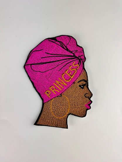 African Woman in Pink Headwrap Iron On Embroidery Patch. Beautiful Princess in Purple, Ethnic Woman, Graceful, Afro Woman 8.99