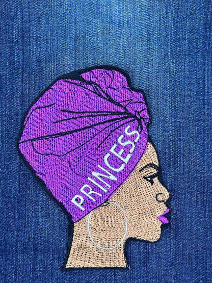 African Woman in Purple Headwrap Iron On Embroidery Patch. Beautiful Princess in Purple, Ethnic Woman, Graceful, Afro Woman 8.99