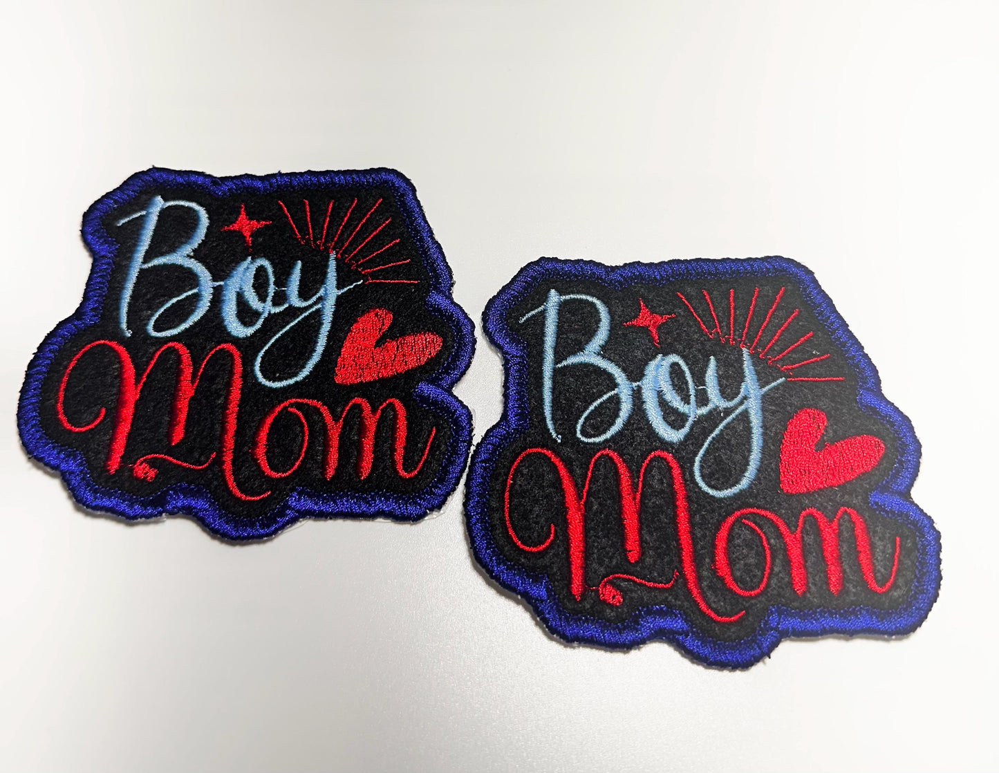 Boy Mama Embroidery Patch, Sew On Patch with Adhesive Backing for Placement, Boy Mom Patch for Backpacks, Tote Bags & Jackets
