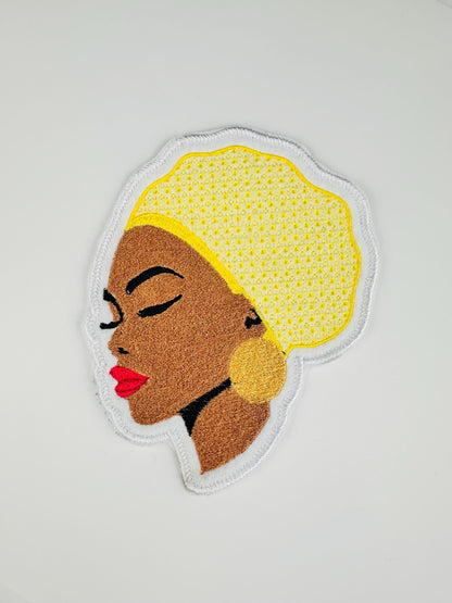 Black Woman with hair Net Embroidery Patch. Afro woman, Ethnic Woman, Black Mother,  Black Goddess 9.50
