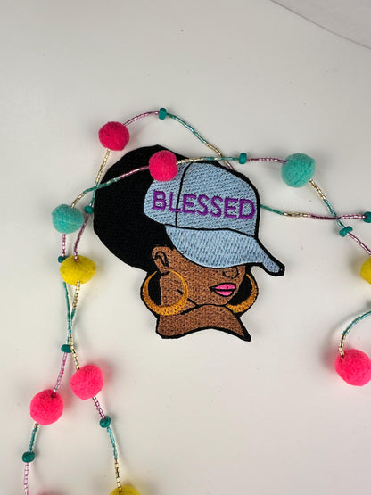 Blessed Afro Woman Embroidery Patch: Iron-On Jean/Jacket Applique