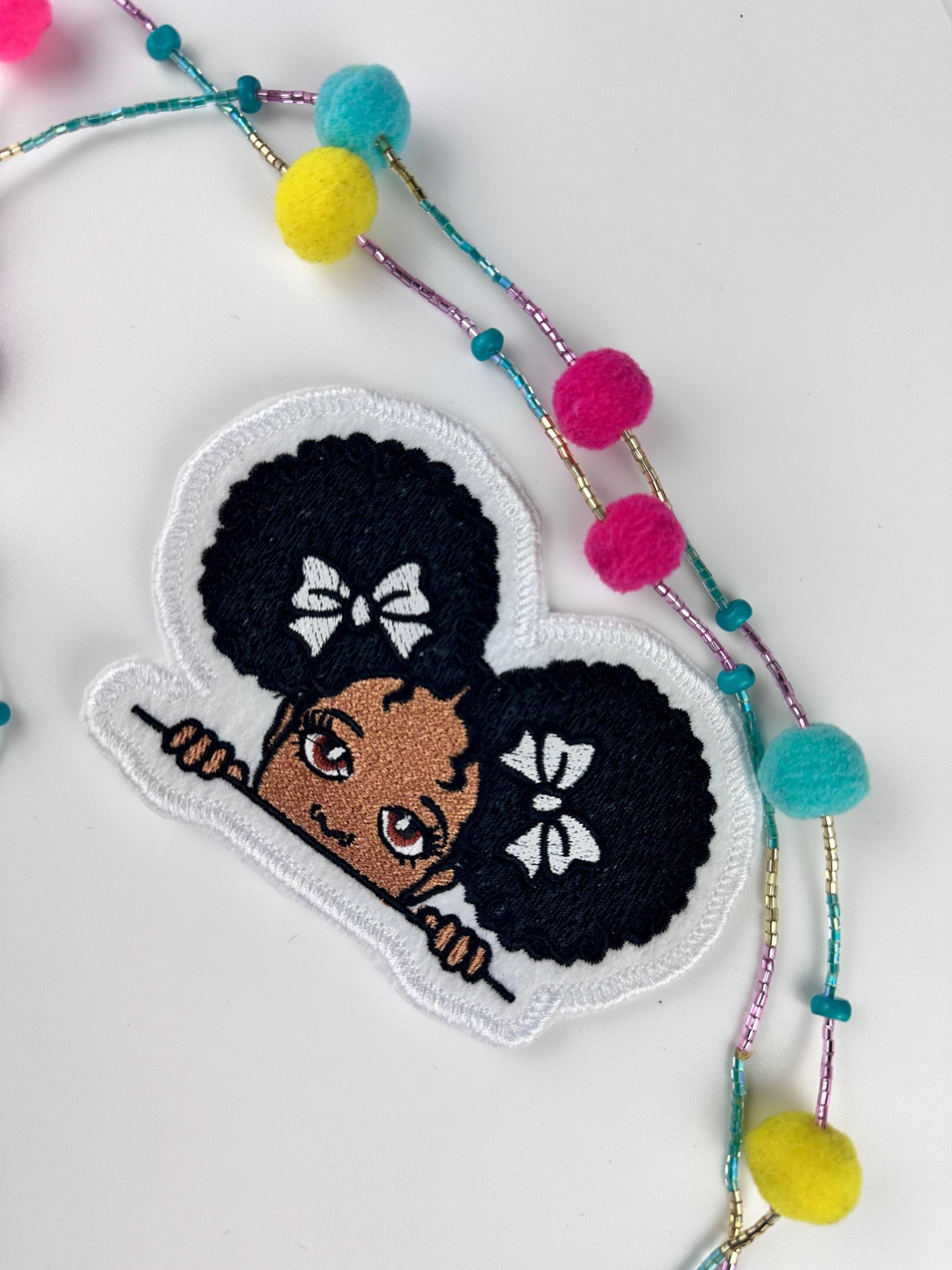 Black Girl Peeking Embroidery Patch, Sew On Patch with Iron-On Backing for Placement, Cute Little Black Girl Magic Handmade Patch