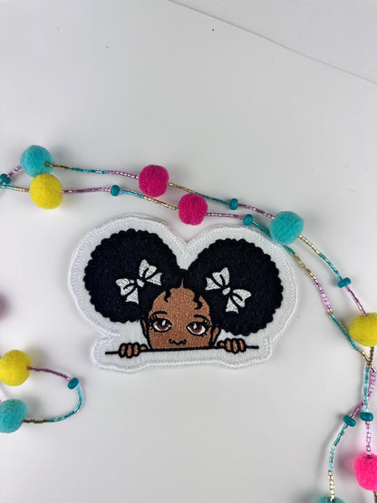 Black Girl Peeking Embroidery Patch, Sew On Patch with Iron-On Backing for Placement, Cute Little Black Girl Magic Handmade Patch