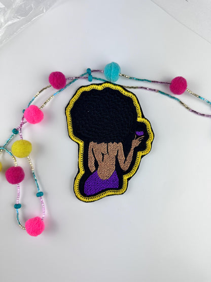 Black Woman “Wine Not” Embroidery Patch (Small), 3D Black Woman with Wine Glass, 3" x 4" Diva Sew On Patch for Jackets & Bags