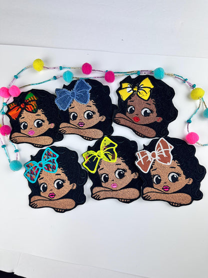 Black Girl with Arms Crossed Embroidery Patch, 3D Black Girl Magic Patch with African Bow, Handmade Sew On Patch for Jackets & Bags