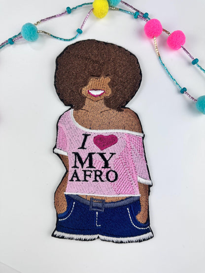 Love My Afro Woman Embroidery Patch - Sew On Applique