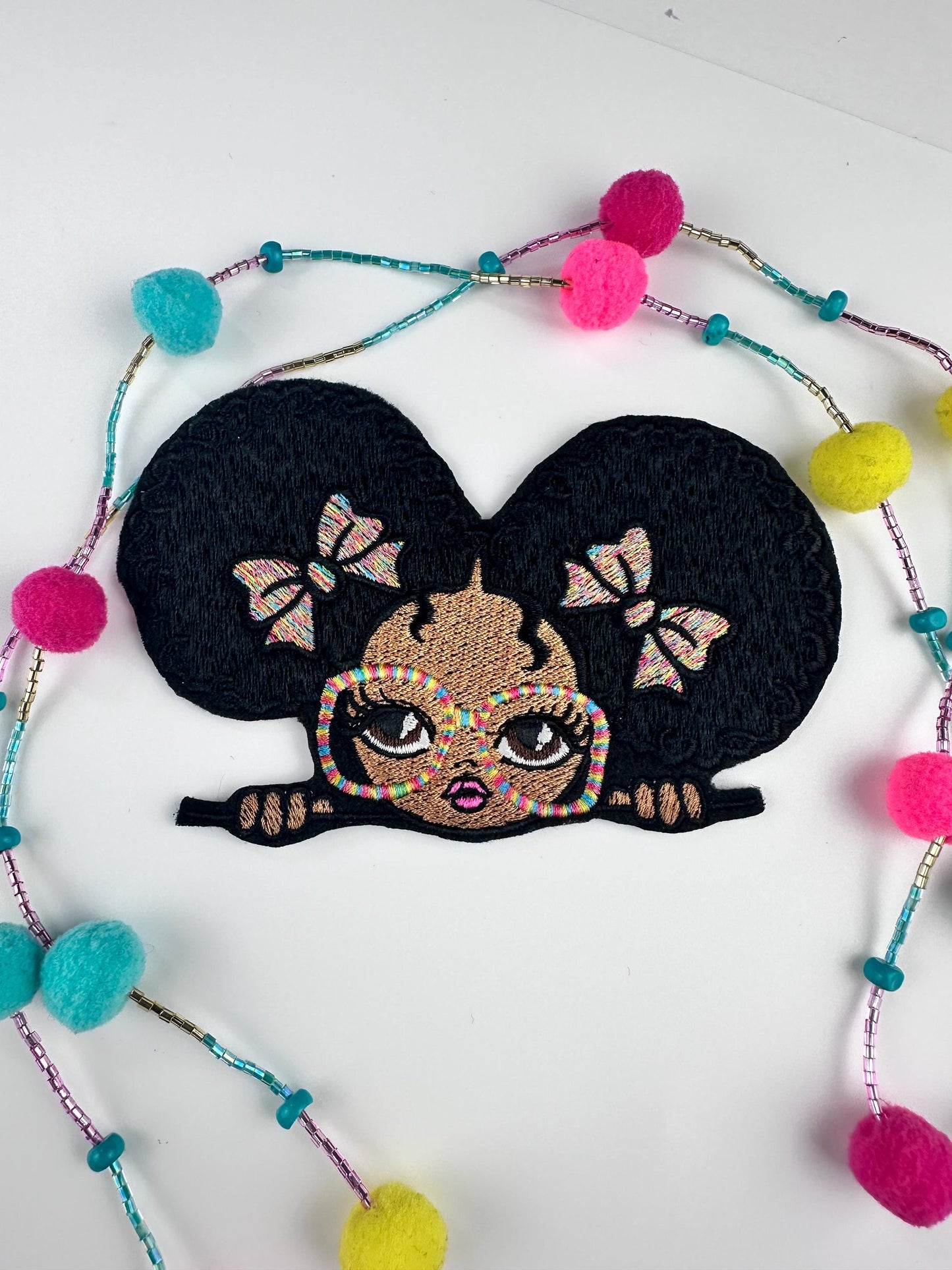 Black Teen Girl wearing Large Glasses Sew on patch with Iron on backing for placement. Cute Little Girl BGM, Handmade Patch 9.00