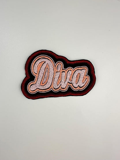 Diva Embroidery Patch: Red, Black, and Gold Glamorous Applique