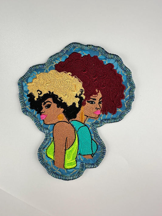Best Friends back to back.  Red hair and Blonde and Black hair. Sew on with Iron on adhesive for placement.  10.99
