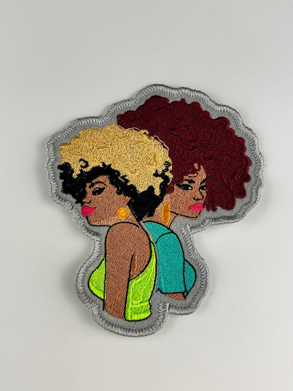 Best Friends back to back.  Red hair and Blonde and Black hair. Sew on with Iron on adhesive for placement.  10.99