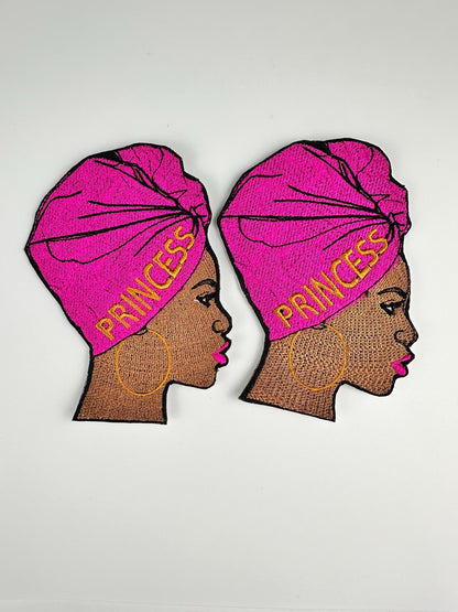 African Woman in Pink Headwrap Iron On Embroidery Patch. Beautiful Princess in Purple, Ethnic Woman, Graceful, Afro Woman 8.99