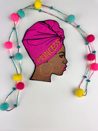 African Woman in Pink Headwrap Iron On Embroidery Patch. Beautiful Princess in Purple, Ethnic Woman, Graceful, Afro Woman 8.99