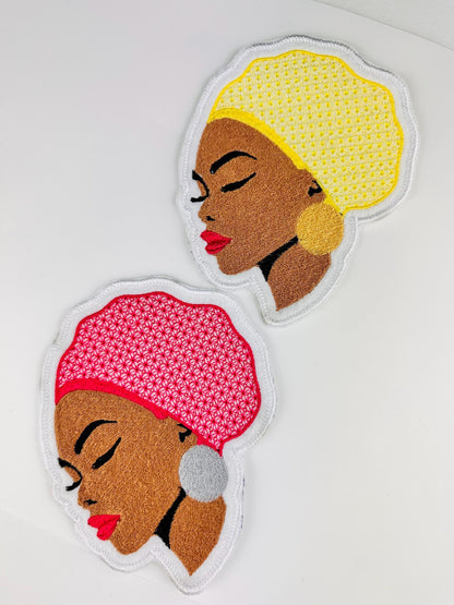 Black Woman with hair Net Embroidery Patch. Afro woman, Ethnic Woman, Black Mother,  Black Goddess 9.50