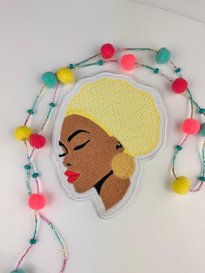 Black Woman with hair Net Embroidery Patch. Afro woman, Ethnic Woman, Black Mother,  Black Goddess 9.50