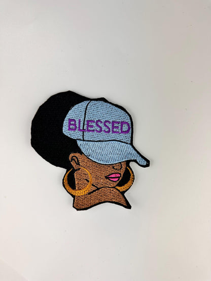 Blessed Afro Woman Embroidery Patch, Iron On Jean and Jacket Applique, Black Woman “Blessed” Patch for Denim, Bags & Hoodies