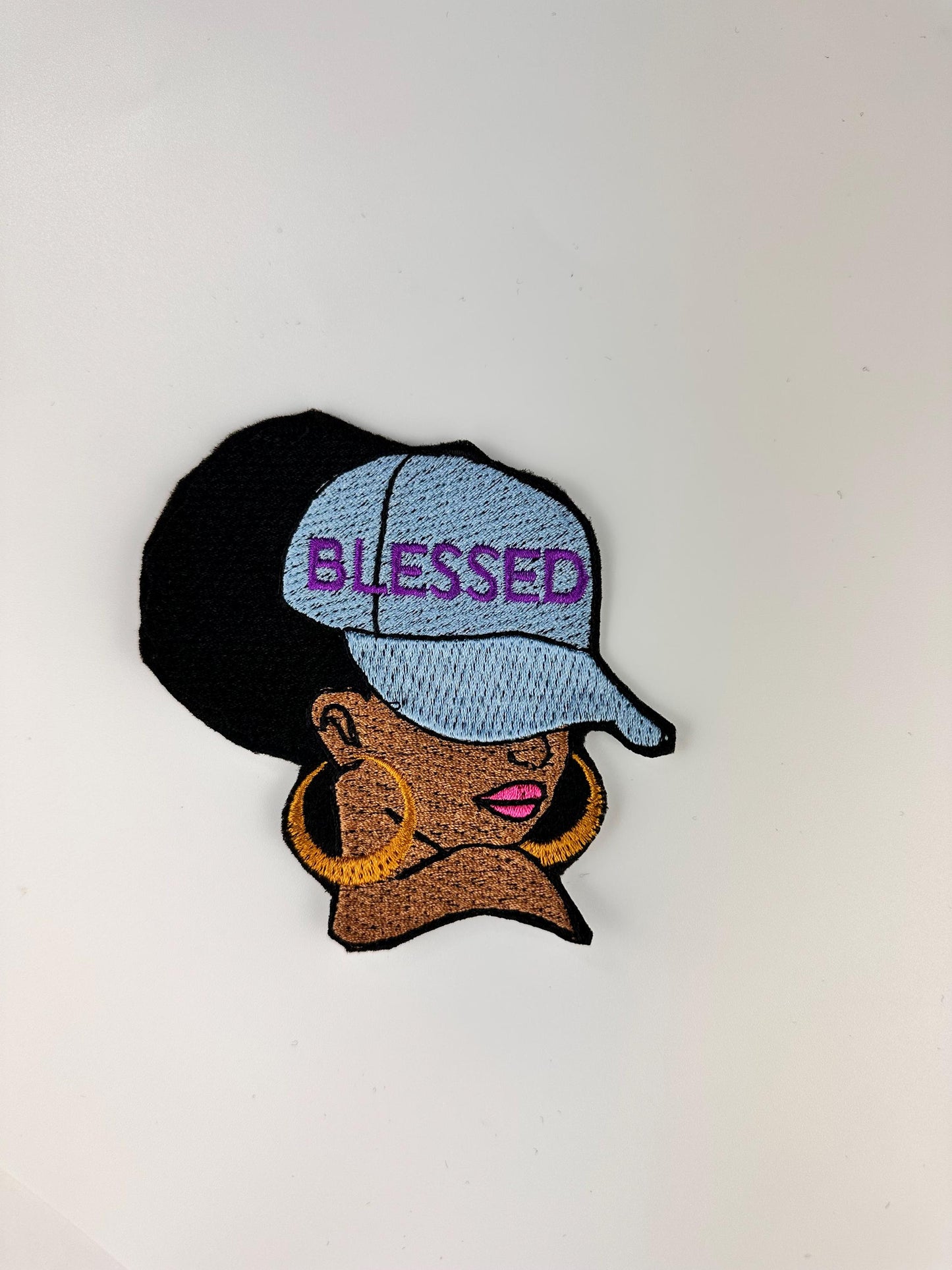 Blessed Afro Woman Embroidery Patch: Iron-On Jean/Jacket Applique