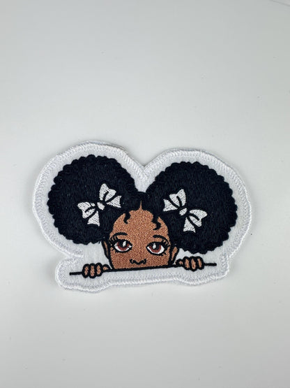 Black Girl Peeking Sew on patch with Iron On backing. Cute Little Black Black Girl Magic, Handmade Patches 7.00