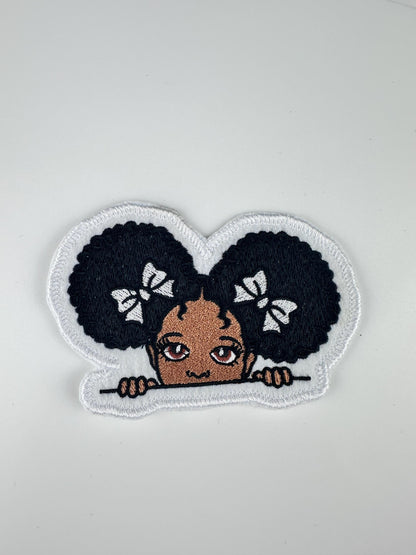 Black Girl Peeking Embroidery Patch, Sew On Patch with Iron-On Backing for Placement, Cute Little Black Girl Magic Handmade Patch