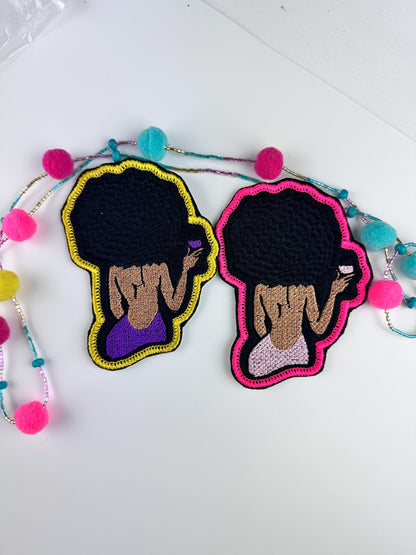 Black Woman “Wine Not” Embroidery Patch (Small), 3D Black Woman with Wine Glass, 3" x 4" Diva Sew On Patch for Jackets & Bags