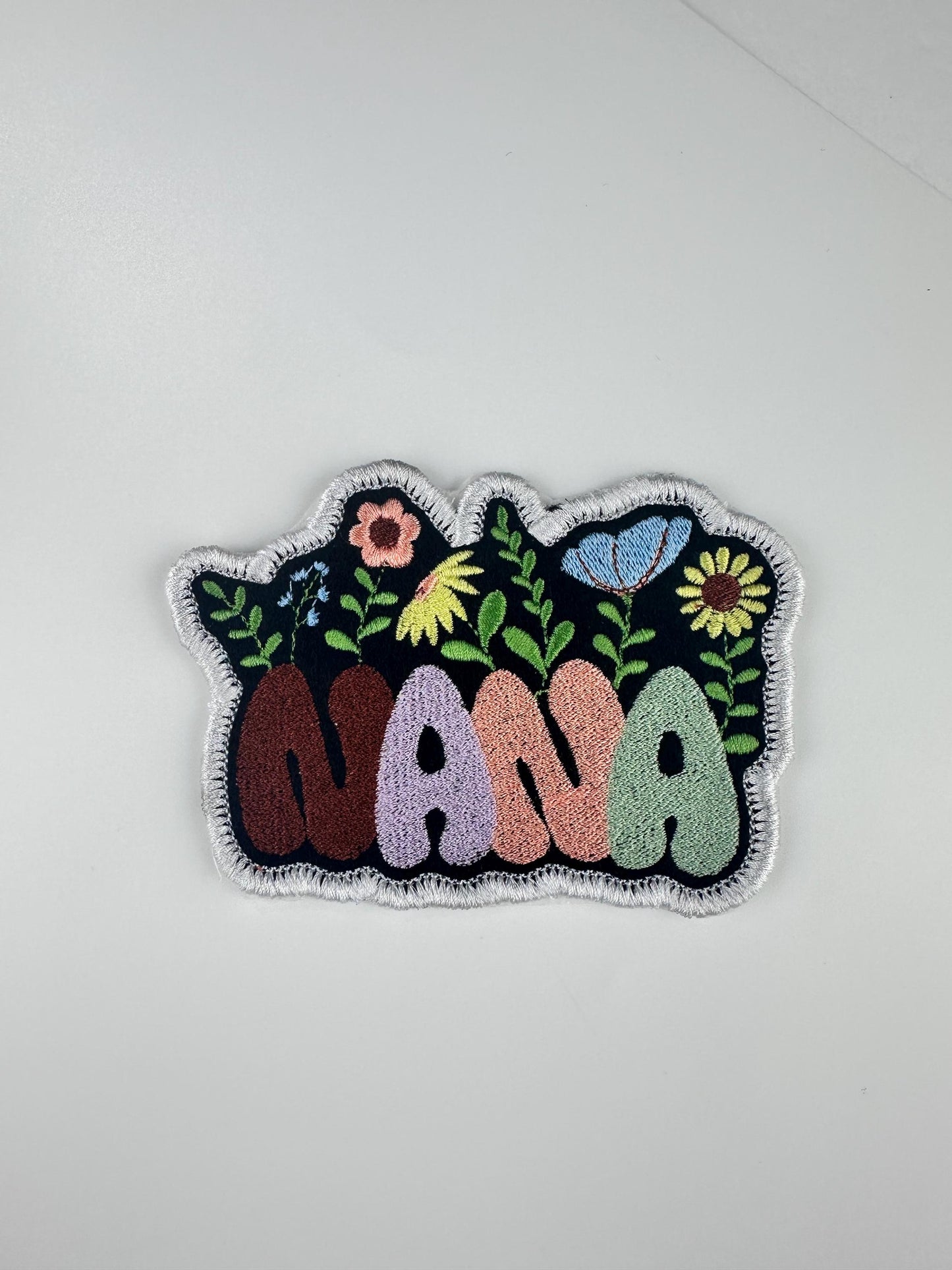 Nana Embroidery Patch, Grandmother Sew On Patch with Iron-On Backing for Placement, Grandma Nana Patch with Flowers