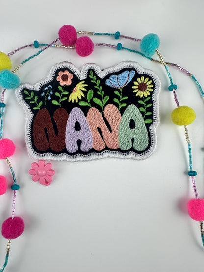 Nana Sew On  Embroidery patch with Iron on backing for placement, Grandmother patch, Nina path Grandma  with flowers 8.32