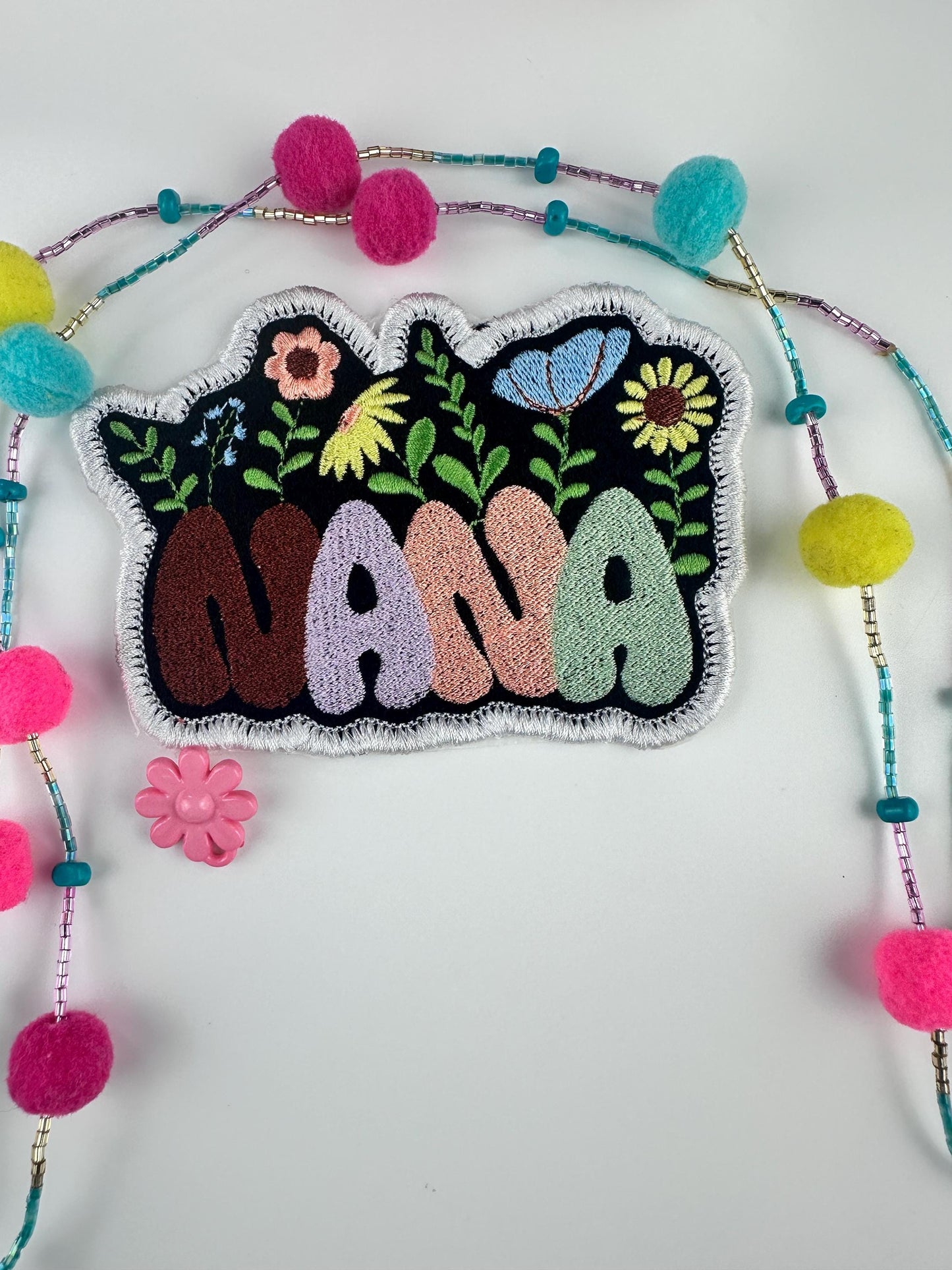 Nana Sew On  Embroidery patch with Iron on backing for placement, Grandmother patch, Nina path Grandma  with flowers 8.32