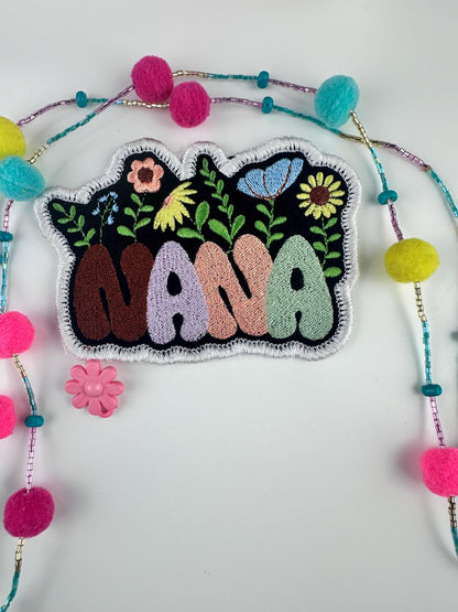 Nana Sew On  Embroidery patch with Iron on backing for placement, Grandmother patch, Nina path Grandma  with flowers 8.32