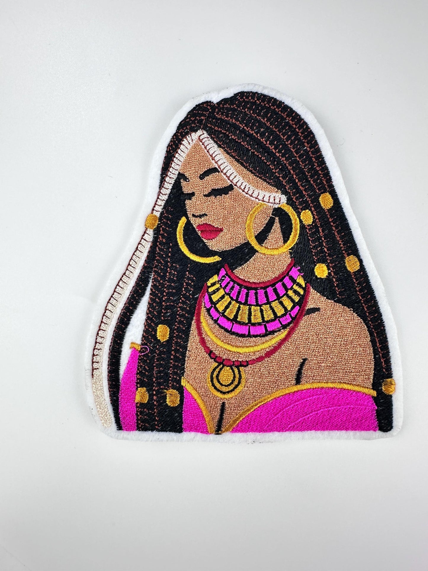 African Queen Embroidery Patch: Ethnic Beauty with Braids-Cultural style 10.33