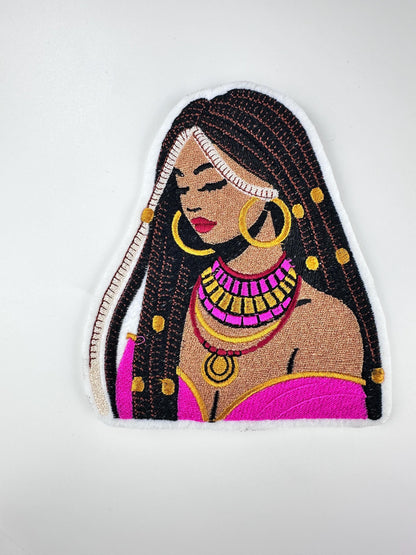 African Queen Embroidery Patch: Ethnic Beauty with Braids-Cultural style 10.33