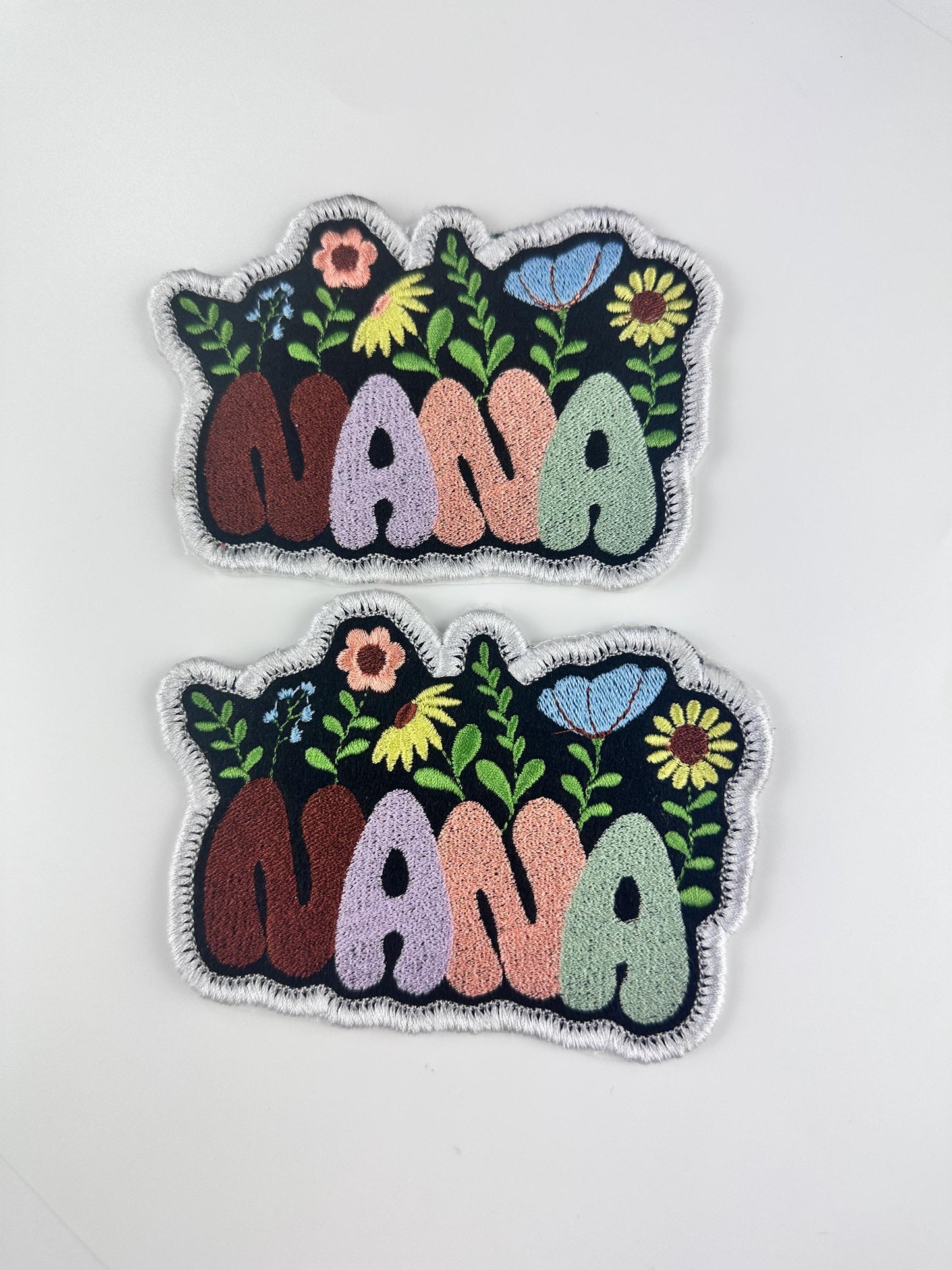 Nana Sew On  Embroidery patch with Iron on backing for placement, Grandmother patch, Nina path Grandma  with flowers 8.32