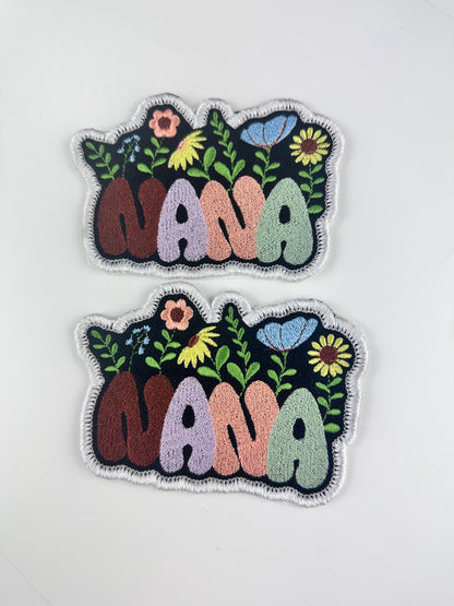 Nana Sew On  Embroidery patch with Iron on backing for placement, Grandmother patch, Nina path Grandma  with flowers 8.32