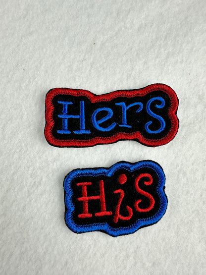 His and Hers Embroidery Patch Set: Satin Border Couple Patches