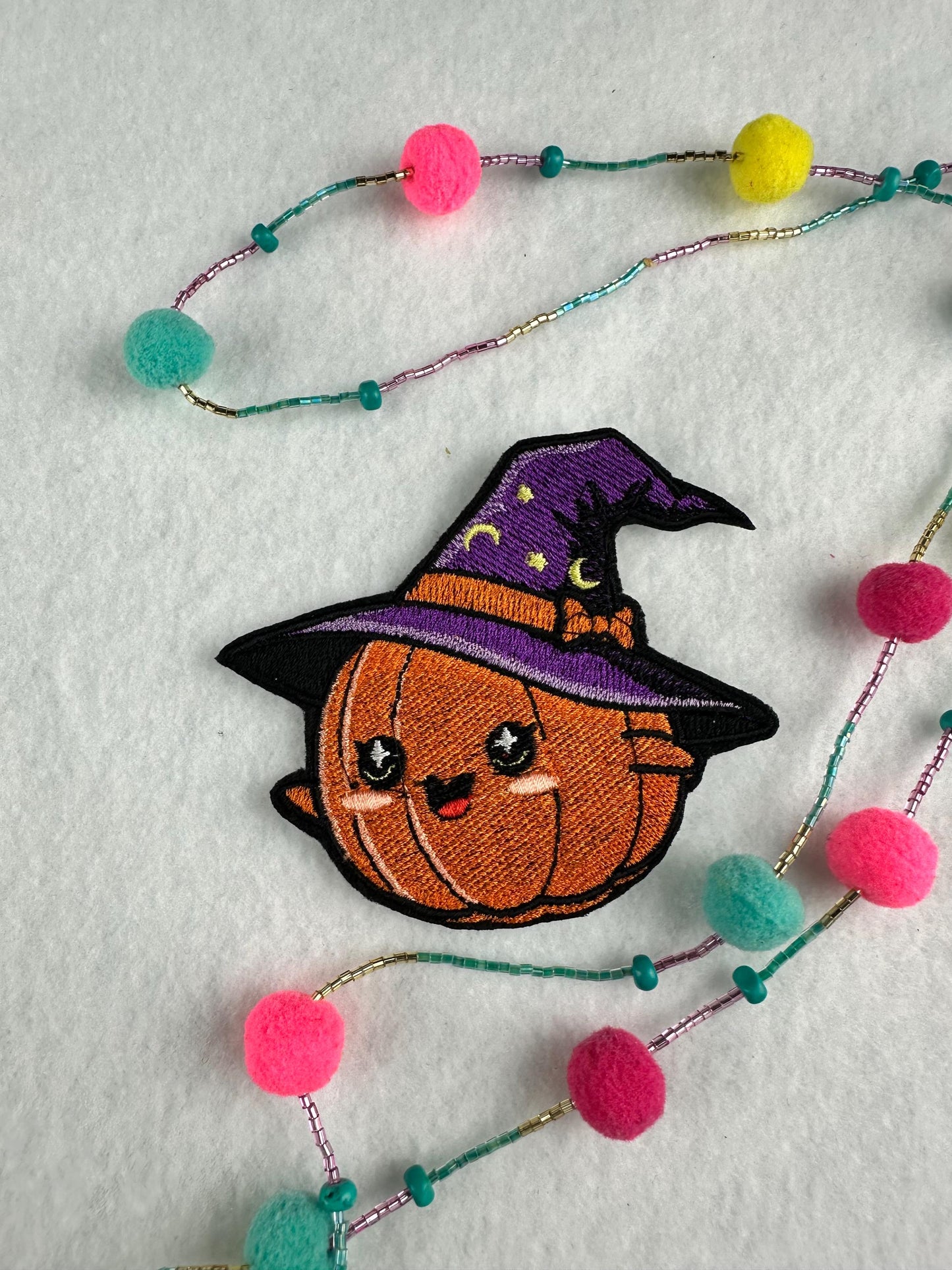 Embroidered Pumpkin Patch: Purple Witch Hat, Stars & Moon - Halloween Costume