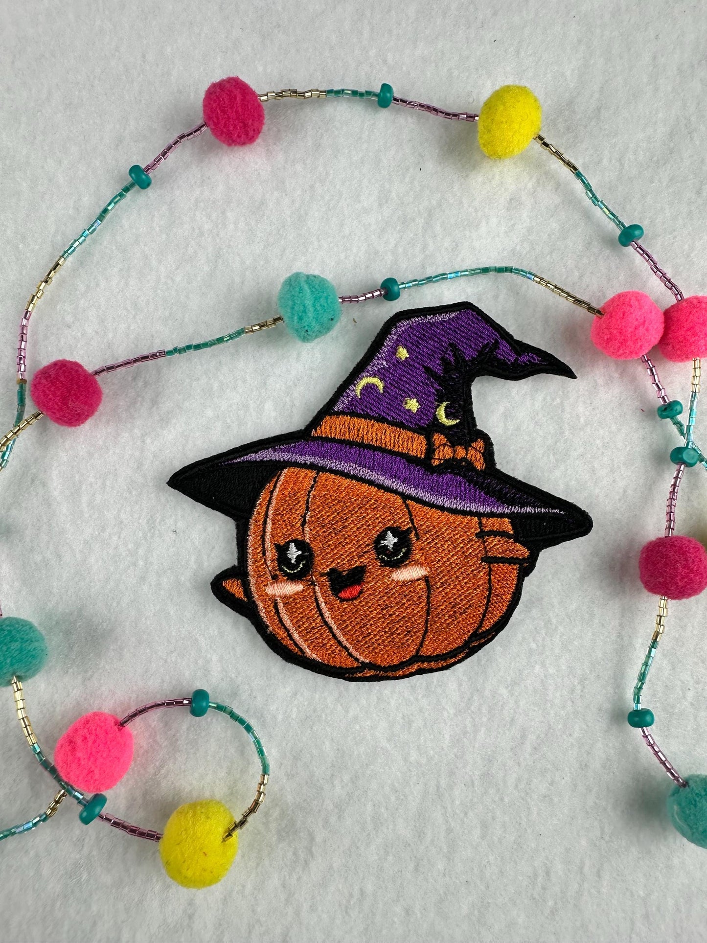 Embroidered Pumpkin Patch: Purple Witch Hat, Stars & Moon - Halloween Costume